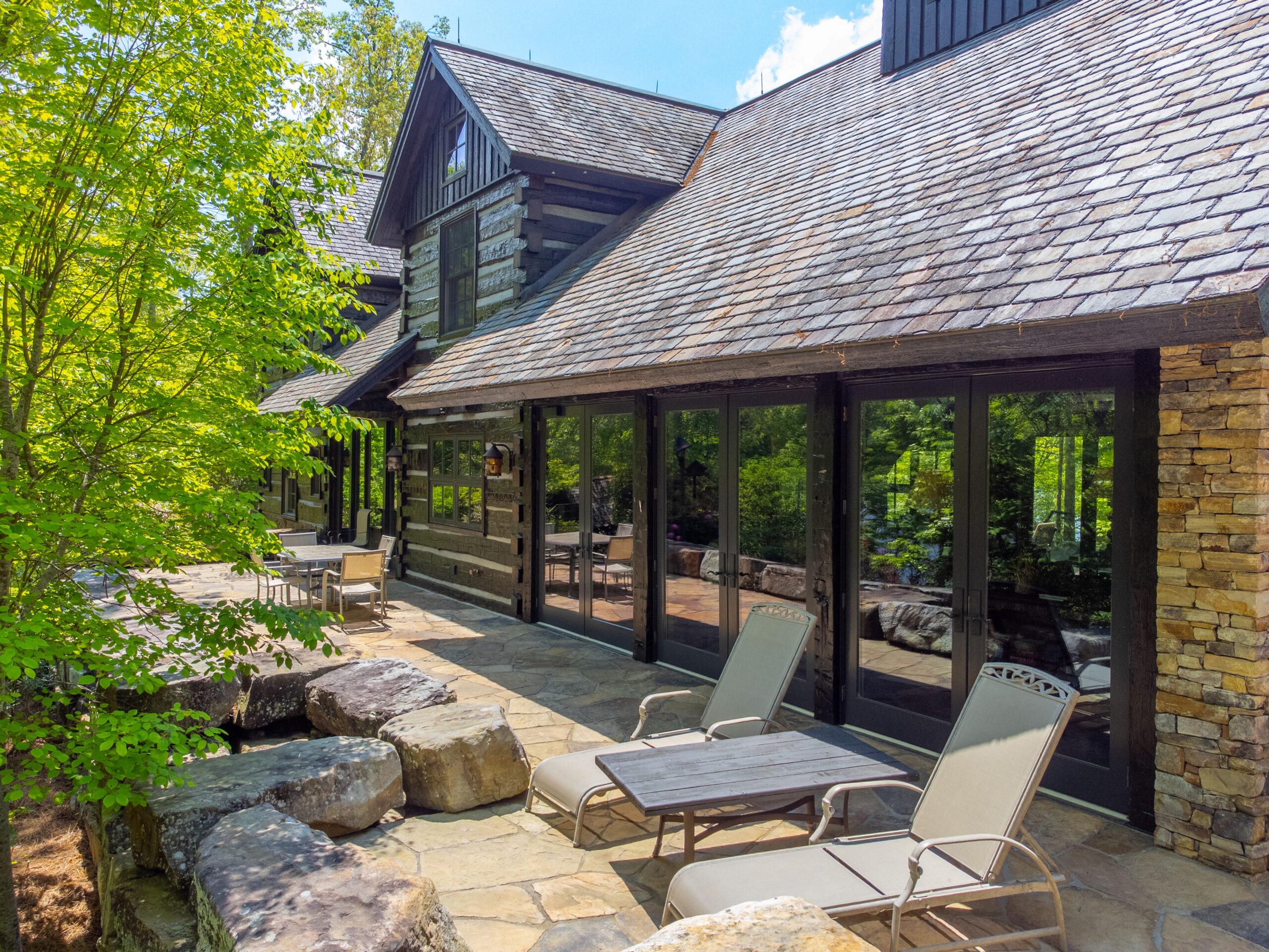 Julie Barnett2 Flagstone patio with lounge chairs overlooking Lake Burton
