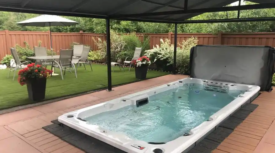 Gorgeous backyard with swim spa