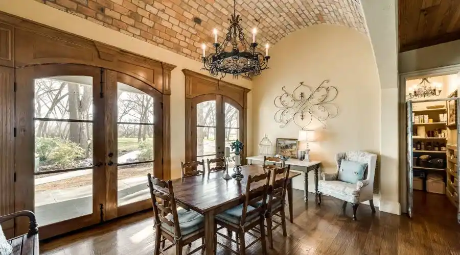 Arched Brick Ceiling and Double French Doors