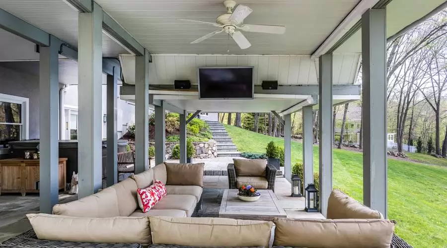 Covered deck entertainment area