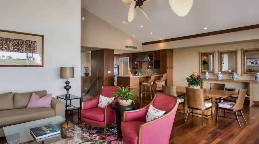 Open concept connects the great room to the kitchen and dining area.